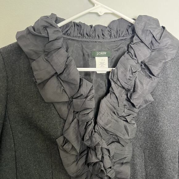 J Crew Womens Chimera Blazer Wool Silk Ruffle Trim Charcoal Gray Sz 4 office - Picture 2 of 13